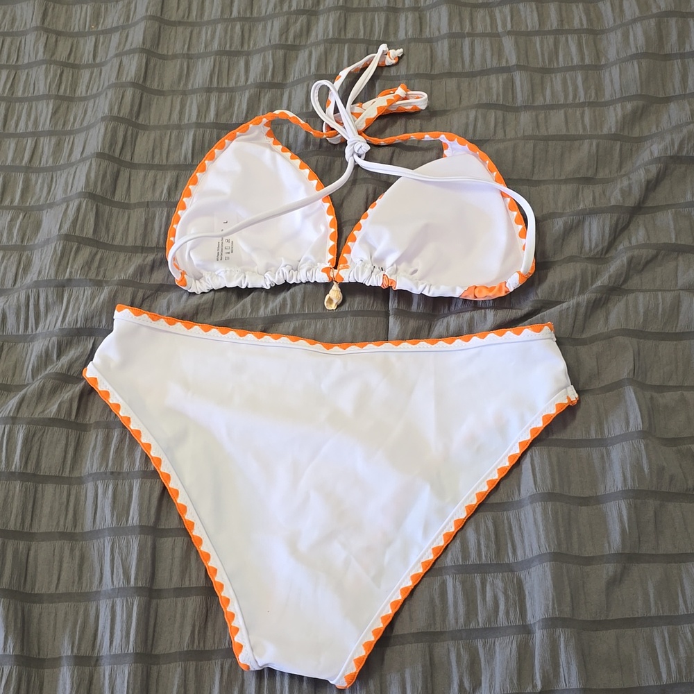 White and Orange Floral Bikini Set Sz Lg - Picture 3 of 3